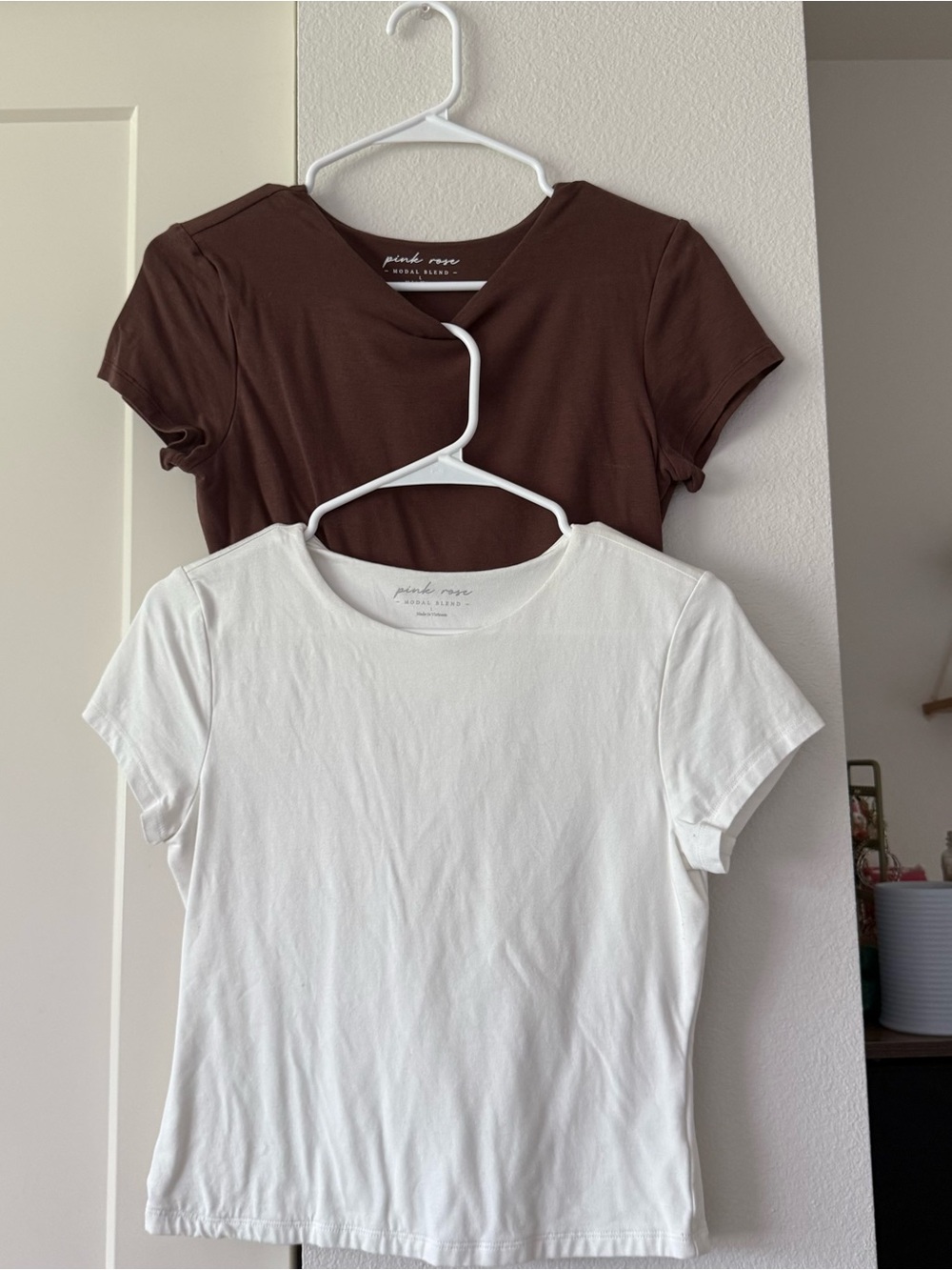 Pink Rose Brown and White Crewneck Tee Pair